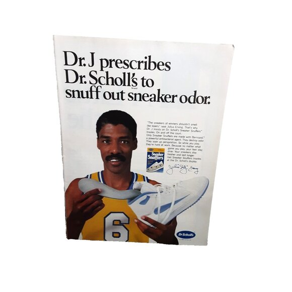 1987 Dr Scholl’s Vintage Print Ad Dr J Julius Erving Basketball Sneaker Ad - Picture 1 of 1